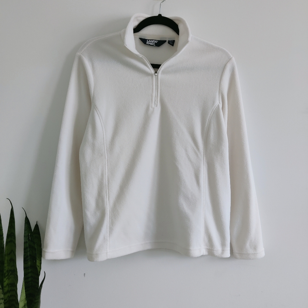 Lands’ End Quarter Zip Cream Ivory Fleece Jacket